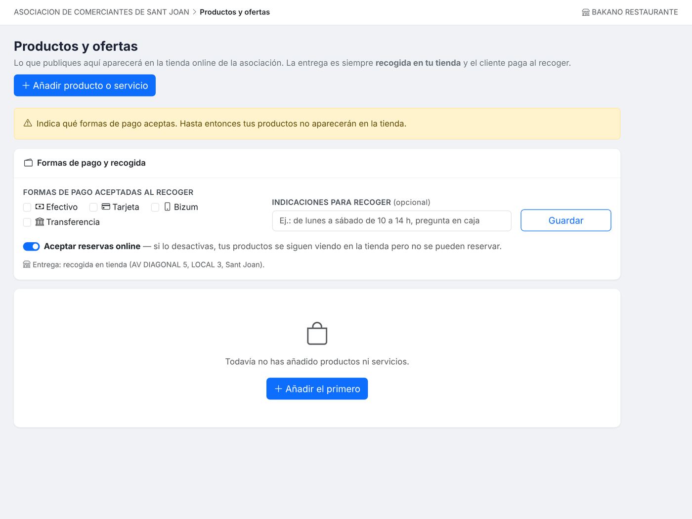 Productos y ofertas, otra vista